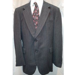 Hickey Freeman Boardman Wool Sport Coat Jacket Gray Herringbone 2 Button 44R